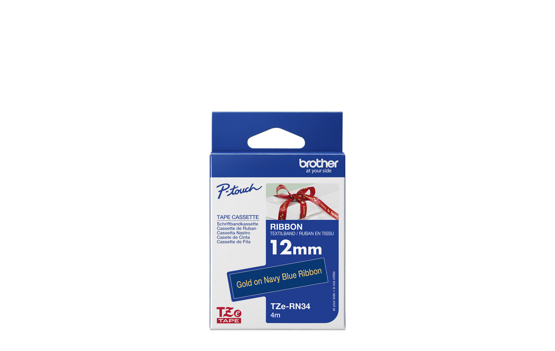 TZe-RN34 Gold on Navy Ribbon, 12mm x 4m, Brother Genuine Ribbon Tape